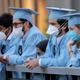 Graduating students from Columbia University gather day before their online graduation ceremony on May 15.